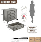 LGHM Set of 2 Large Nightstand with Charger Station, 27" W Night Stand with 3 Large Drawers, Accent Small Dresser Bed Side Table, Stable Thick Wood Legs, Timeless Look,Gray
