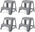 Gracious Living 16-Inch Tall Plastic 2-Step Stool, Gray, 4 Pack | Portable Dual Step Ladder Foot Stool for Kitchen, Bathroom, Bedroom & Garage