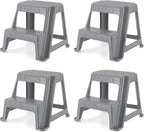 Gracious Living 16-Inch Tall Plastic 2-Step Stool, Gray, 4 Pack | Portable Dual Step Ladder Foot Stool for Kitchen, Bathroom, Bedroom & Garage