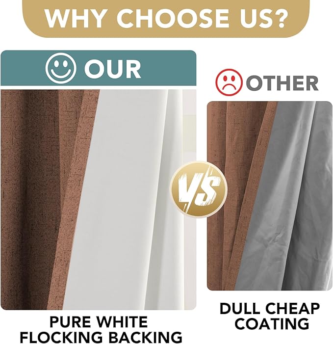 H.VERSAILTEX 100% Blackout Curtains for Bedroom Thermal Insulated Linen Textured Curtains Heat and Full Light Blocking Drapes Living Room Curtains 2 Panel Sets, Washed Spice, 52x54 Inch