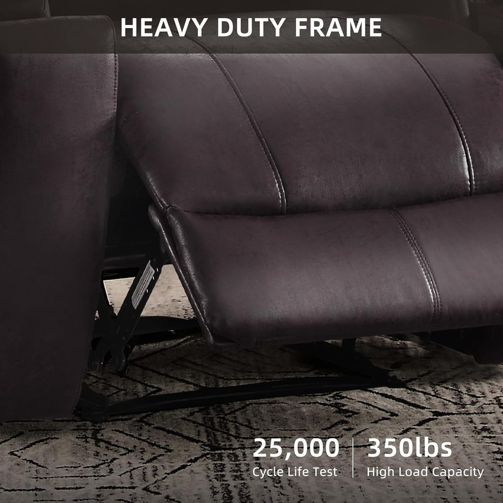 IOMOR Leather Recliner Chair, Manual Recliner Chair for Adults with Overstuffed Arms and Back, Single Sofa Recliner with Cup Holders for Living Room (1, Dark Brown)