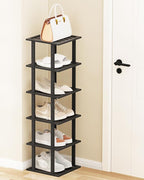 6-Tier Free Standing Shoe Racks, Bamboo Wood Shoe Rack for Entryway & Closet, Beautiful | Natural | Functional | Sturdy Shoe Rack Small Shoe Shelf for Small Spaces and Narrow Spaces Black