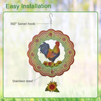 Rooster Wind Spinner,Metal Wind Spinners for Outdoor,3D Double Sided Hanging Chicken Decor for Indoor,Outdoor,Unique Gifts for Women