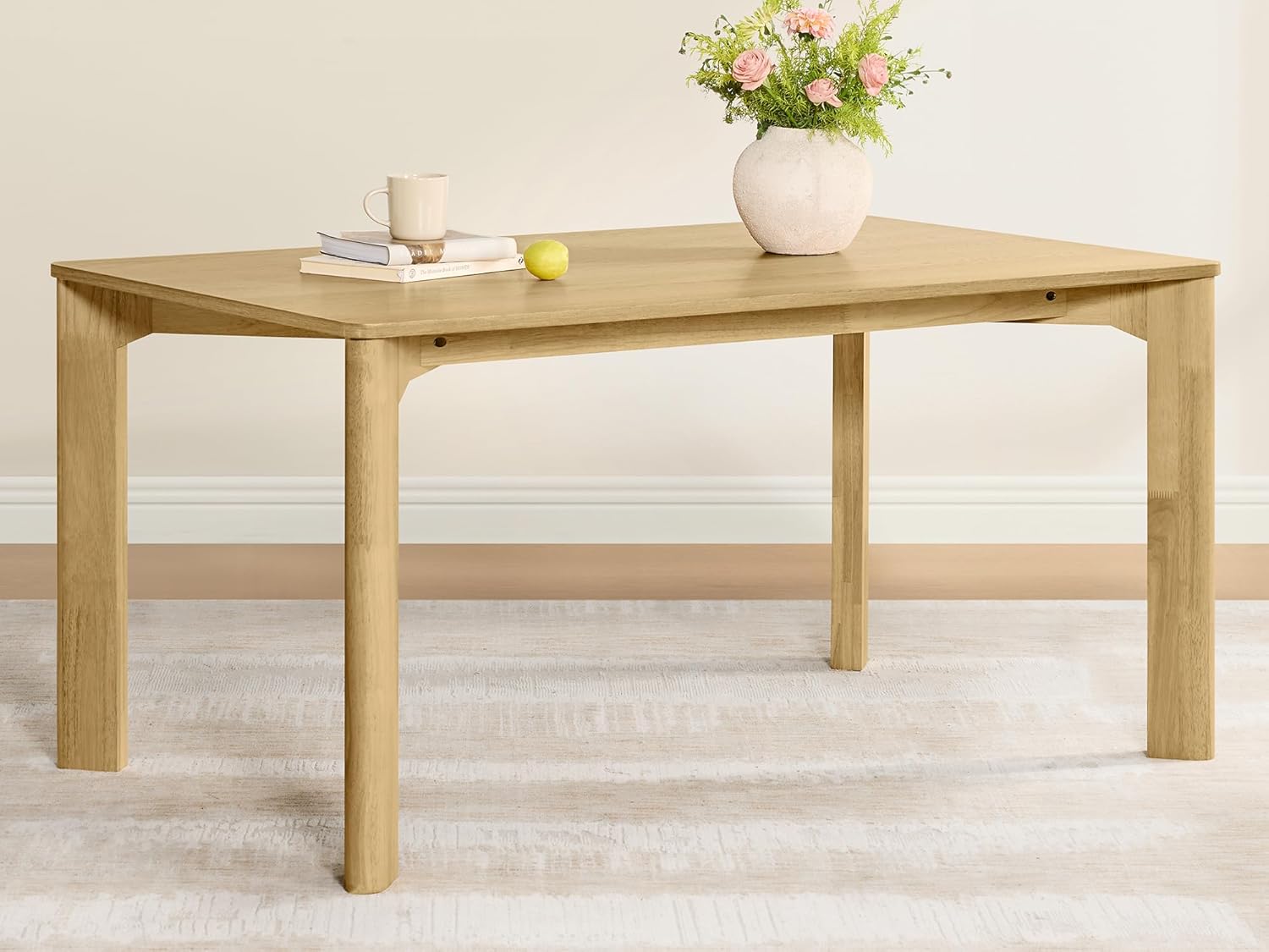 CHITA 59" Mid Century Modern Dining Table for 6, Rectangle Wood Kitchen & Dining Room Table, Solid Rubberwood Frame, Oak Venner