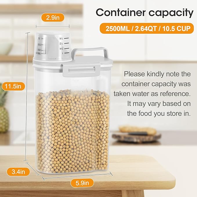 TBMax Rice Storage Container 2 Pack, Plastic Kitchen Pantry Food Storage Container with Cup, Small Pet Dog Cat Food Container Dispenser