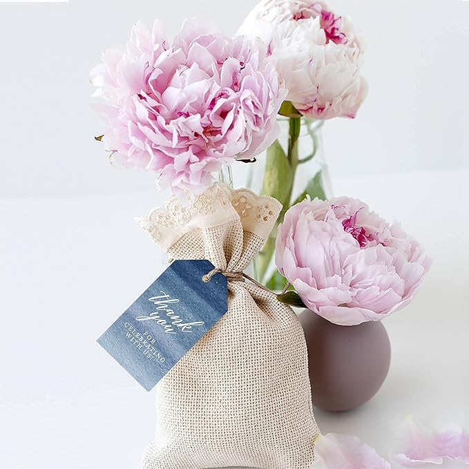 Andaz Press 100-Pack Thank You for Celebrating with Us Favor Tags Navy Blue Ombre Watercolor Cardstock Gift Tags with Bakers Twine for Wedding Baby Shower Bridal Shower Party Favors 2 x 3.75-Inches