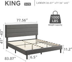 King Platform Bed Frame with Adjustable Linen Fabric Upholstered Headboard, Strong Slats Support, Noise-Free, No Box Spring Required, Easy Assembly for Bedroom Guest Room, Grey