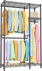 IZEUK Heavy Duty Garment Rack, Closet Organizer and Clothes Rack for Hanging Clothes with 3 Hang Rods, Freestanding Adjustable Metal Wardrobe, 15.7" D x 41.5" W x 76.5" H, Max Load 750LBS, Black