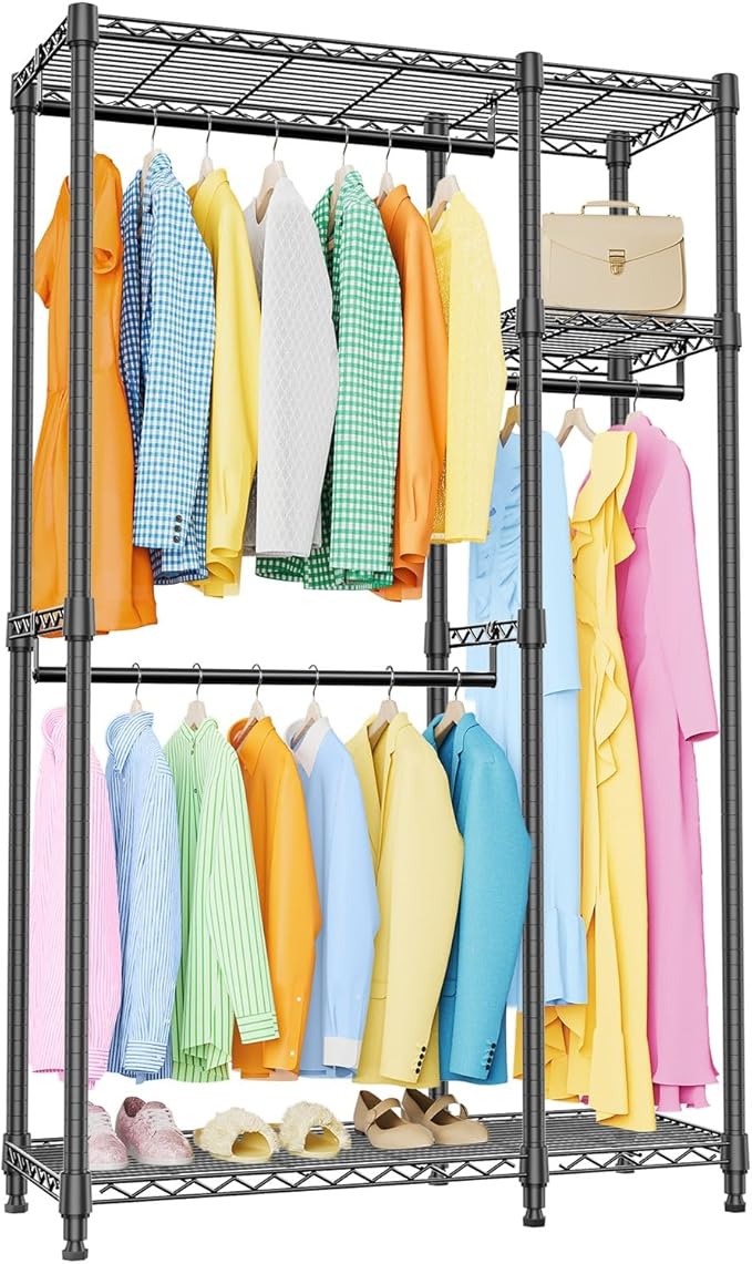 IZEUK Heavy Duty Garment Rack, Closet Organizer and Clothes Rack for Hanging Clothes with 3 Hang Rods, Freestanding Adjustable Metal Wardrobe, 15.7" D x 41.5" W x 76.5" H, Max Load 750LBS, Black