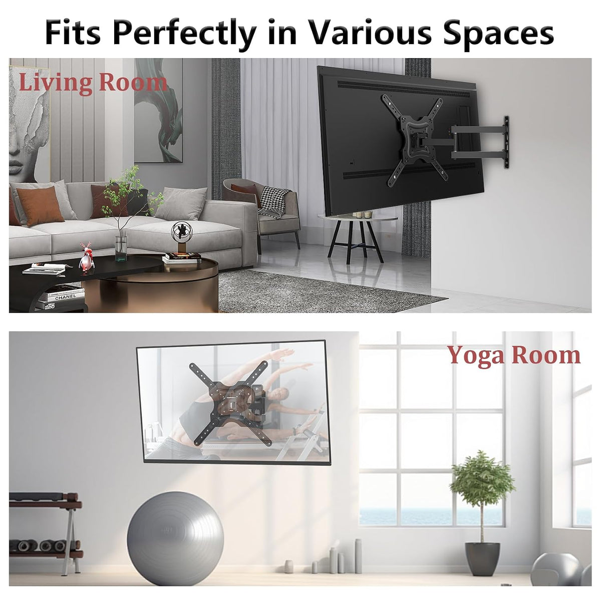 Full Motion TV Wall Mount, Corner Wall Mount Bracket with Swivel Tilt Arm, Fits VESA 400x400mm, 77 lbs Max, Universal TV Mount for LED Monitors Flat Screens for 26-55 Inch TVs