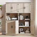 MHOM 71" Tall Pantry Cabinet with Charging Station, Farmhouse Kitchen Hutch with Adjustable Shelves, Modern Kitchen Pantry Storage Cabinet for Dinning Room & Living Room, Antique Oak
