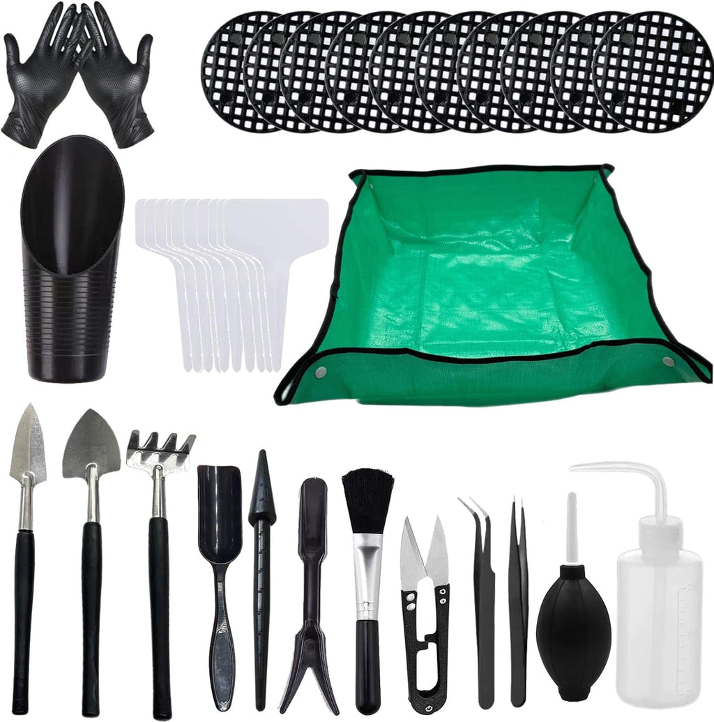 35PCS Mini Succulent Tools Set, 19.7" Thickened Repotting Mat & Plant Tag, Garden Hand Transplanting Miniature Planting Indoor Fairy Care, Potting, Cactus, Houseplant Bonsai Tool Kit