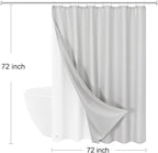 3 in 1 Shower Curtain Set, Light Grey Waffle Shower Curtain and PEVA Liner Set with 12 Stainless Steel Shower Curtain Hooks, Waterproof Shower Curtains for Bathroom, 72 W x 72 H