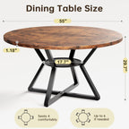 Concho 55" Round Kitchen Table for 4-6, Circle Dining Dinner Table with Pedestal Metal Frame, Space Saving Wood Kitchen & Dining Room Furniture, Rustic Brown