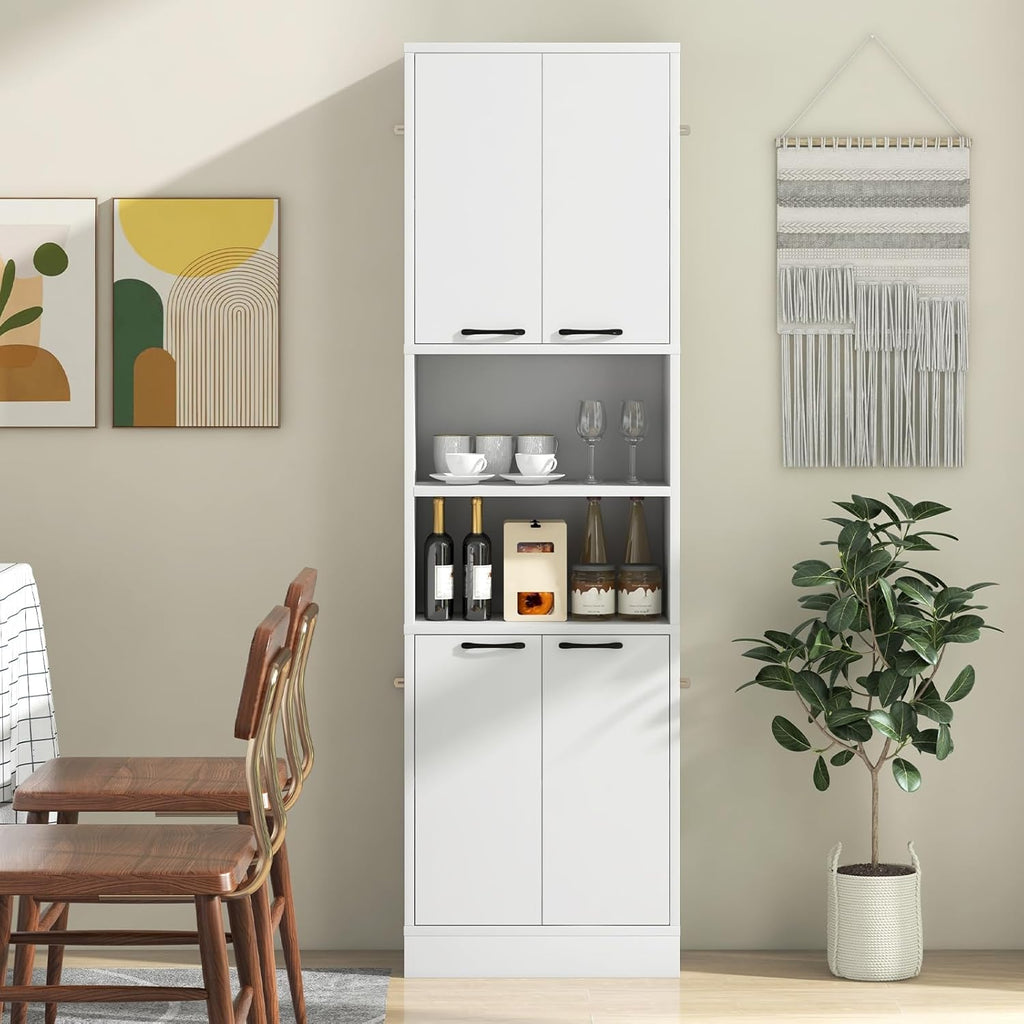 Giantex Kitchen Pantry Cabinet, 75” Tall Freestanding Cupboard with Doors & Shelves, Safety Hinges & Anti-Tipping Devices, Storage Sideboard for Dining Room, Living Room (White)
