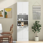 Kitchen Pantry Cabinet, Dining Room Cupboard with 4 Doors & 2 Open Countertop, 4 Anti-Tipping Devices, 75” Tall Bathroom Storage Cabinets (White)