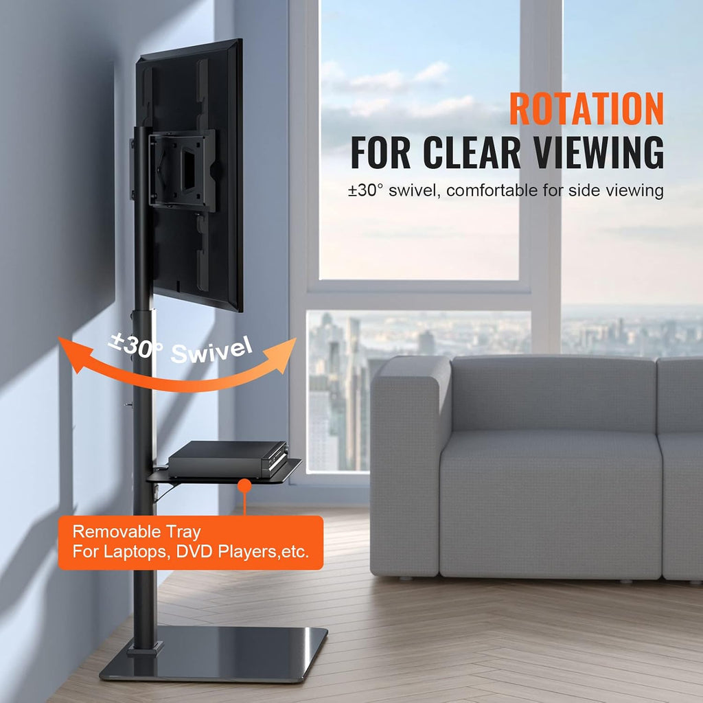 VEVOR TV Stand Mount, Adjustable Swivel Floor Stand for 32-65 Inch TVs, Portable with Tempered Glass Base, Height Adjustable for Living Room or Bedroom