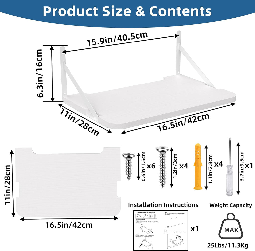 Projector Shelf for Wall Mount, 16.5" × 11", Holds Up to 25lbs, White | Solid Wood, Long-Lasting, Floating Shelf for Router, TV Cable Box, Game Console, DVD Player, Modem