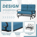 Crownland Outdoor Patio Glider Chair, Rocking Glider Bench for 2 Person, Porch Furniture Loveseat Seating, Wrought Iron Patio Textilene Gliders for Outside, Porch, Garden(Peacock Blue)