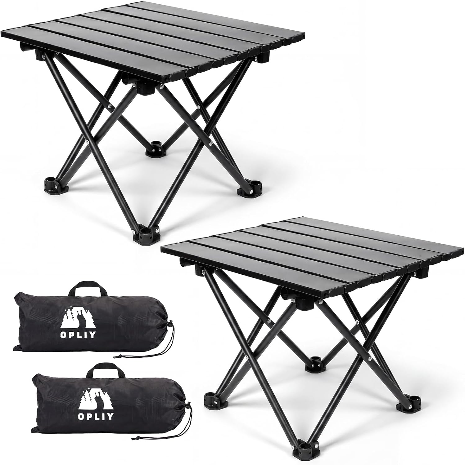 Opliy 2-Pack Portable Camping Table – Ultralight Foldable Car Tray Table with Carry Bag for Camping, Picnic, BBQ, Beach & Outdoor Travel