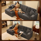 GOSUHI 113" L-Shaped Cloud Couch, Modular Sectional, Deep Seats, Grey | Pocket Spring Cushions, Oversized 3-Seater, Left Facing Chaise, Corduroy Upholstery Couches for Living Room