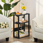 YUFAM 3-Tier Narrow Bedside Table Set 2 for Small Spaces, Skinny Nightstand | Thin Side Table with Charging Station, Slim End Table with USB & Outlets, Easy Assembly for Couch, Living Room, Bedroom,Black