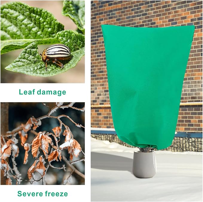Eunika 6 PCS Plant Covers Freeze Protection, 47.2"x31.5" Frost Blankets with Zipper Drawstring Reusable Winter Plant Protectors Bag Covers for Outdoor Garden Trees, Shrubs Cover for Frost Cold Pest