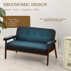 50”W Black Leather Small Office Couch, Loveseat Sofa with Wooden Arms