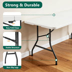 Folding Table 2 Pack, 6FT Folding Table Portable with Built-in Handle, Heavy Duty Plastic Table with Steel Legs Supports to 300lbs, Suitable for Party, Camping, Events Indoor&Outdoor Use, White