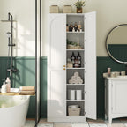 Cyclysio 80" Kitchen Pantry with 4 Soft Close Doors, Seamless Fit Wall | Extra Tall Arch Storage Cabinet with Adjustable Shelves, Freestanding Wood Cupboard for Dining Living Room Bathroom Furniture