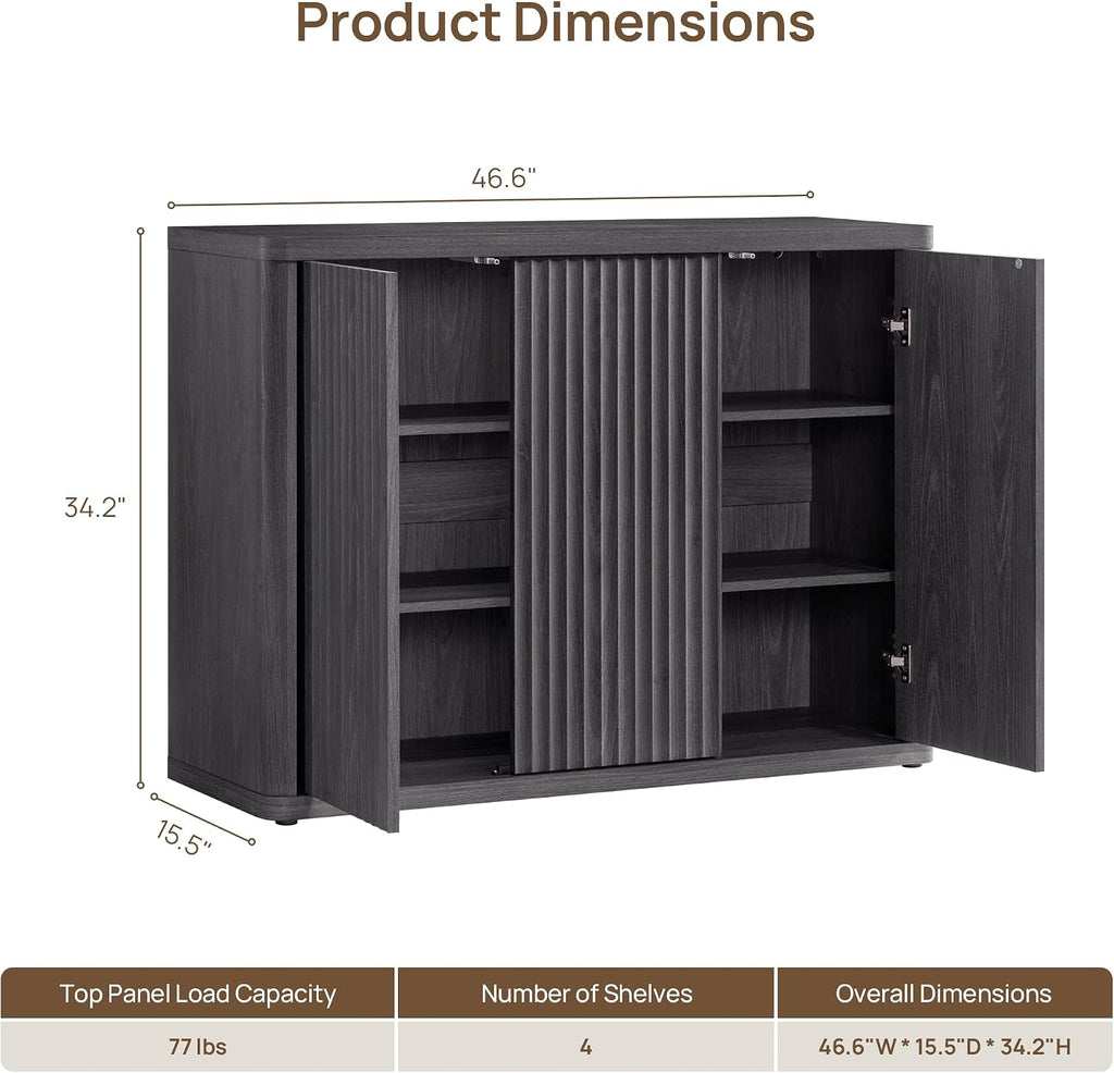 SICOTAS Buffet Cabinet with Storage Accent Sideboard with 3 Doors Modern 46.6" Wide Credenza Fluted Buffet Table Media Console Cabinet Entryway Cabinets for Living Room Kitchen Dining Room Hallway