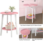 sthmec Side Table, Small Round End Table with Storage Shelf for Small Space, 2-Tier Bedside Table Sofa Couch Table, Round Accent Table Nighstands for Living Room, Bedroom, Pink