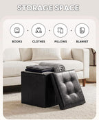 B FSOBEIIALEO Storage Ottoman Small Cube, Foot Rest Seat Faux Leather Dorm Room Ottoman Black 12.6"X12.6"X12.6" (2 Pack)