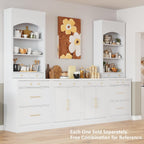 Mirightone 83.7Inch Tall Kitchen Pantry Cabinet, Corner Cabinet with 5 Storage Drawers and Adjustable Shelf, Freestanding Kitchen Pantry with Faux Marble Top, Set of 2, White