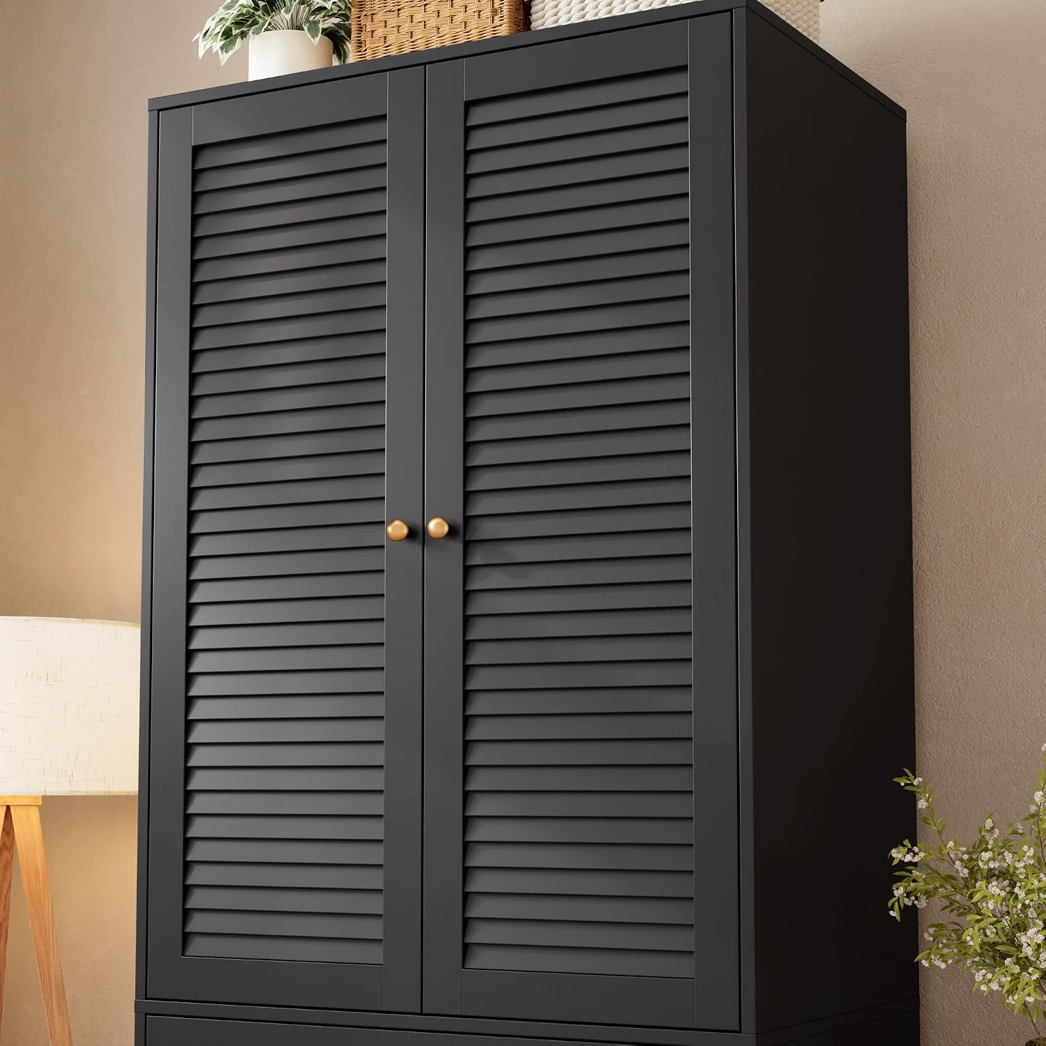 GarveeHome 70" Wardrobe Armoire Wooden Closet with 3 Drawers, Black