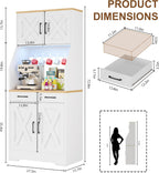DreamDashio 73" Tall Pantry Cabinet with Charging Station & LED Light, Kitchen Pantry Storage Cabinet with Microwave Stand, Farmhouse Kitchen Hutch with 2 Storage Drawers and 6 Hooks for Dining Room