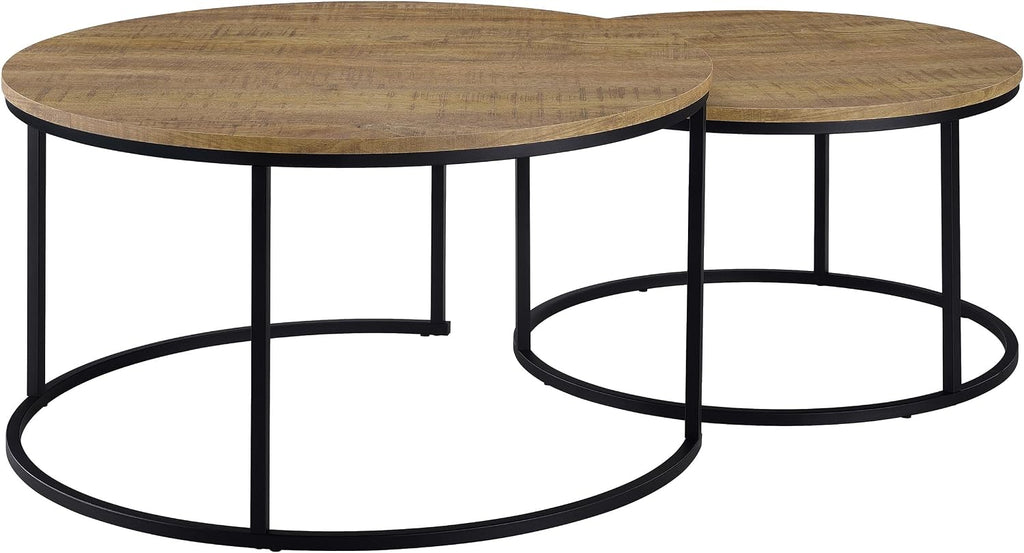 35" Textured Mango Wood Nesting End Table, Nesting End Tables with Open Metal Frame, Coffee Table Set with Flexible Layout for Modern Indoor Lounge Areas, Mango Color