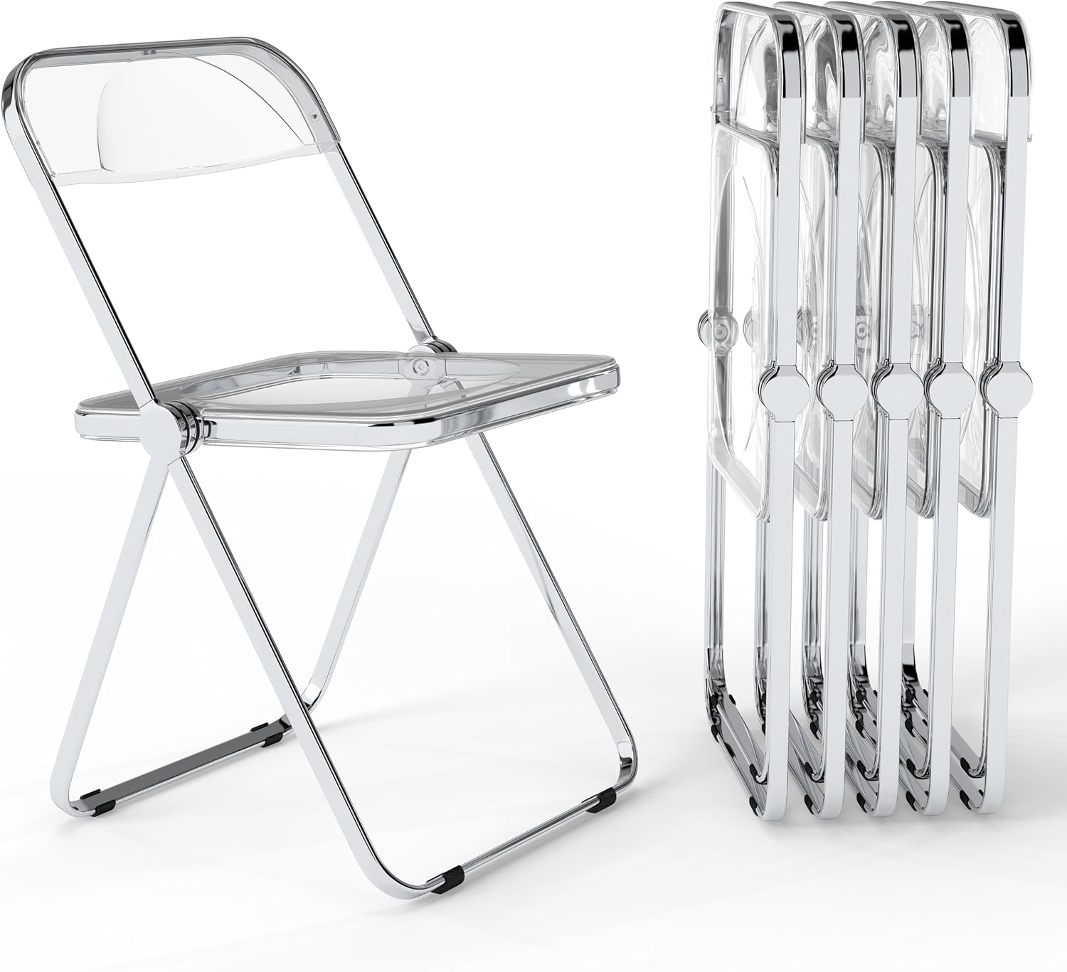 Real Relax Acrylic Folding Chairs,Foldable & Stackable Clear Chairs with Metal Chrome Frame, Indoor and Outdoor, for Home, Office, Party & Events,Set of 6,350LB,Transparent