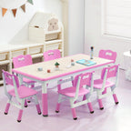 GarveeHome Kids Table and 6 Chair Set - Height Adjustable, Multifunctional Desk, Ergonomically Designed Chairs, Max 300 LBS, for Ages 2-10, Classroom, Daycares, Home