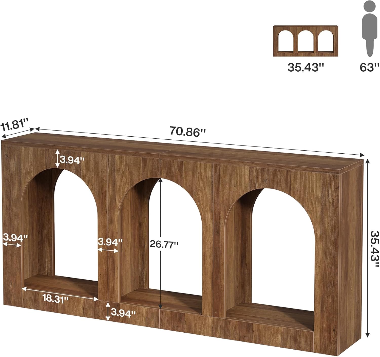 Tribesigns 70.9" Console Table with Storage, Wood Entryway Entry Table with 3 Arched Shelves for Foyer, Hallway, Living Room, Behind Couch Sofa, Narrow Long, Brown