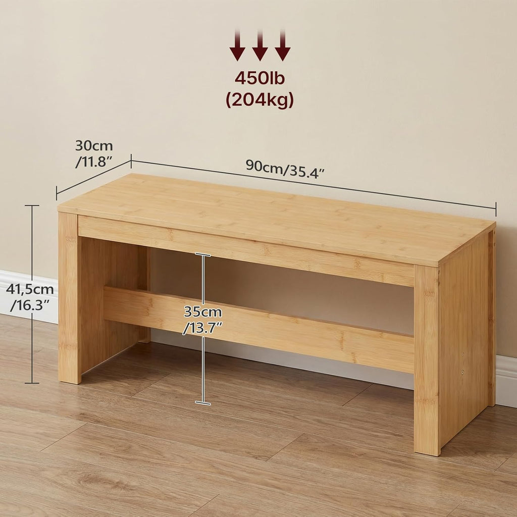 MAHANCRIS Entryway Shoe Rack Bench, 35.4 Inch Bamboo Dining Bench, Table Bench for Living & Dining Room, Kitchen, Bedroom, Bathroom, Hallway, Natural TBNA0501