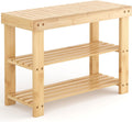 DUMOS Shoe Rack Bench with Storage, 3-Tier Bamboo Entryway Benches, Wooden Shoe Rack Holds Up to 286 lb Storage Organizer, Suitable for Bedroom Living Room Balcony, Classical Wood