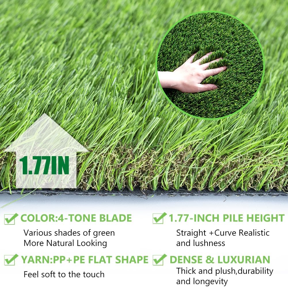 Petgrow Luxurious Artificial Grass Realistic Turf 11 X 58 Feet,1.57 Inch Pile Height Ultrathick Indoor/Outdoor Dog Fake Faux Grass,Synthetic Grass Rug Garden Landscape Patio,Drainage Holes