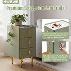 Narrow Nightstand with Drawers, Narrow Side Table Leather, Three-Layer Drawer Night Stand Small Bedside Tables for Living Room, Bedroom & Office (Green)