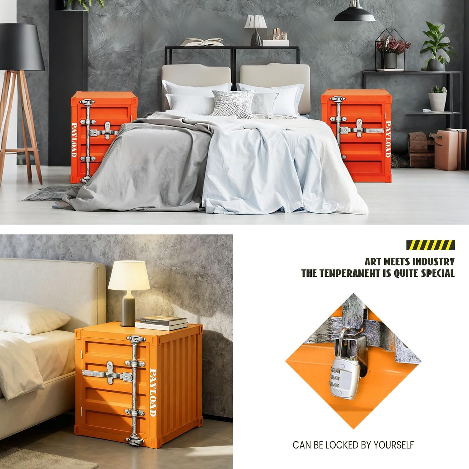 Metal Nightstand Industrial Storage Cabinet - Small Locking Container Side Table, Shipping Container Style Shelving Unit for Bedroom Living Room, No Assembly Required 新8-1 15.7"Lx15"Wx18.9"H