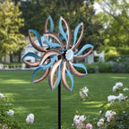 Metal Wind Spinners Outdoor,Vintage Kinetic Wind Spinner Garden Pinwheels with Metal Stake for Patio,Lawn,Garden,Creative Gifts for Women, 57.5 * 13.5 Inch (Blue)