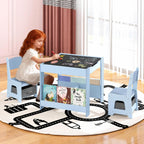 Children's Table with 2 Chairs Wood 3-Piece Furniture Set | Children's furniture set with shelf storage space and 4-in-1 painting table for children from 3 years
