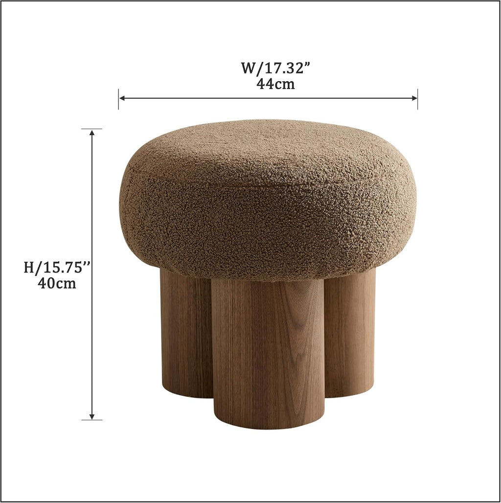 16.54''Mushroom Stool,Modern Fabric Ottoman Foot Rest,Teddy Round Foot Stool with Three Legs Under Desk,Small Stool for Living Room, Bedroom and Kitchen (Brown')