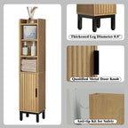 FerniTry Narrow Bathroom Storage Cabinet, Corner Toilet Paper Floor Cabinet 5 Tiers with Door and Shelves,Bathroom Organizer with Adjustable Shelf, for Small Spaces (Oak)