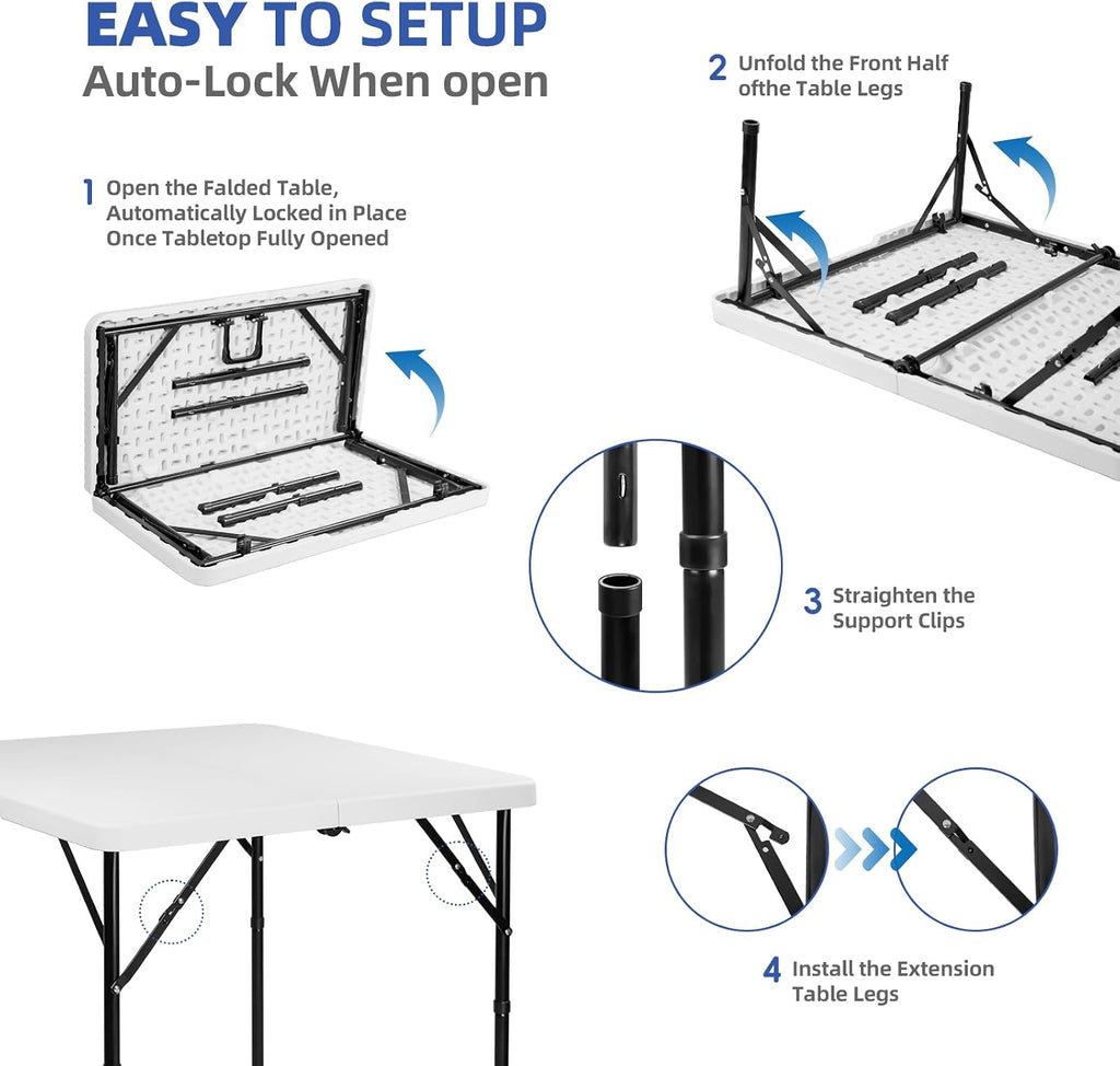 34" Foldable Square Table | Lightweight, Durable & Perfect for Indoor/Outdoor Events | White